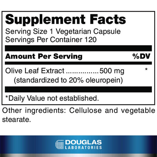 Douglas Laboratories Olive Leaf Extract capsules showcase oleuropein-rich formula.