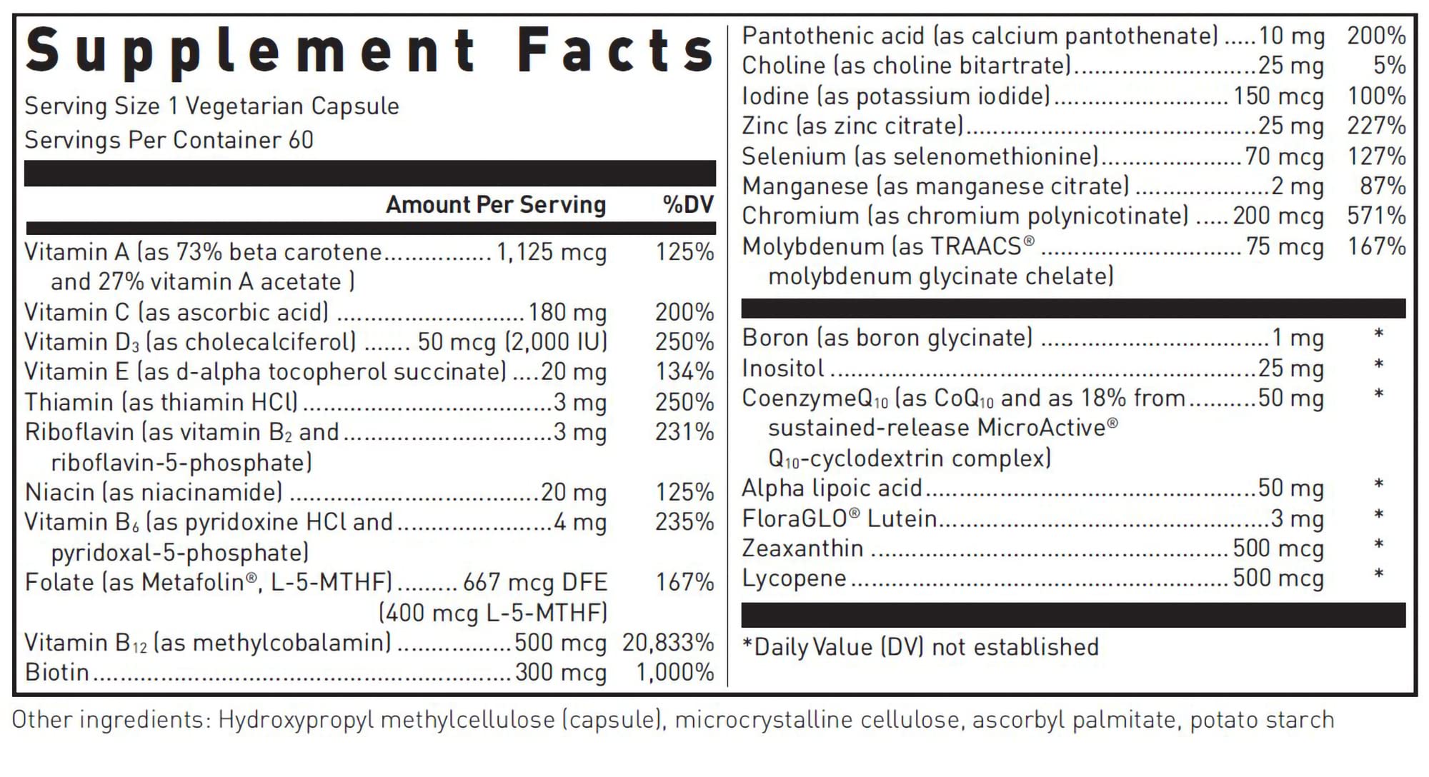 Closeup of Douglas Laboratories Ultra Preventive 1 Daily tablets highlighting high-potency nutrients for immune and heart health.