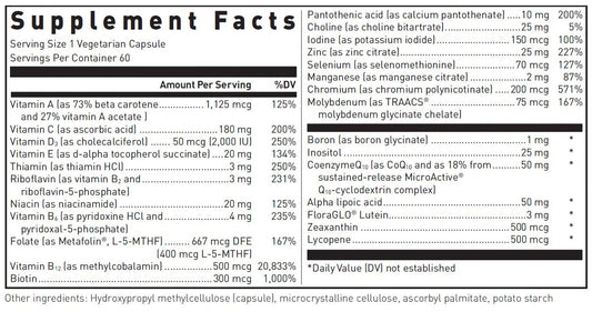 Closeup of Douglas Laboratories Ultra Preventive 1 Daily tablets highlighting high-potency nutrients for immune and heart health.