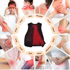 Dowceivm red-light vest back view highlights dual-wave LEDs for consistent sessions.