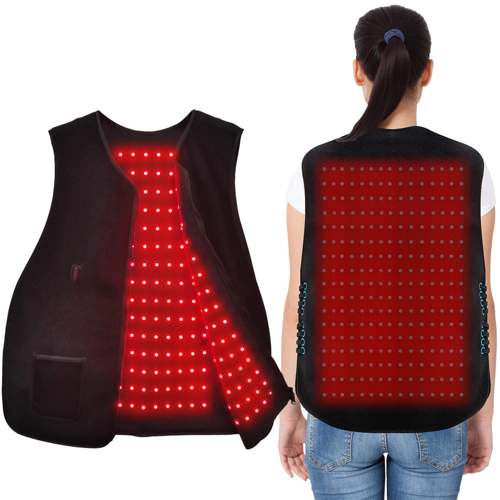 Dowceivm red-light vest in use over the torso during therapy.