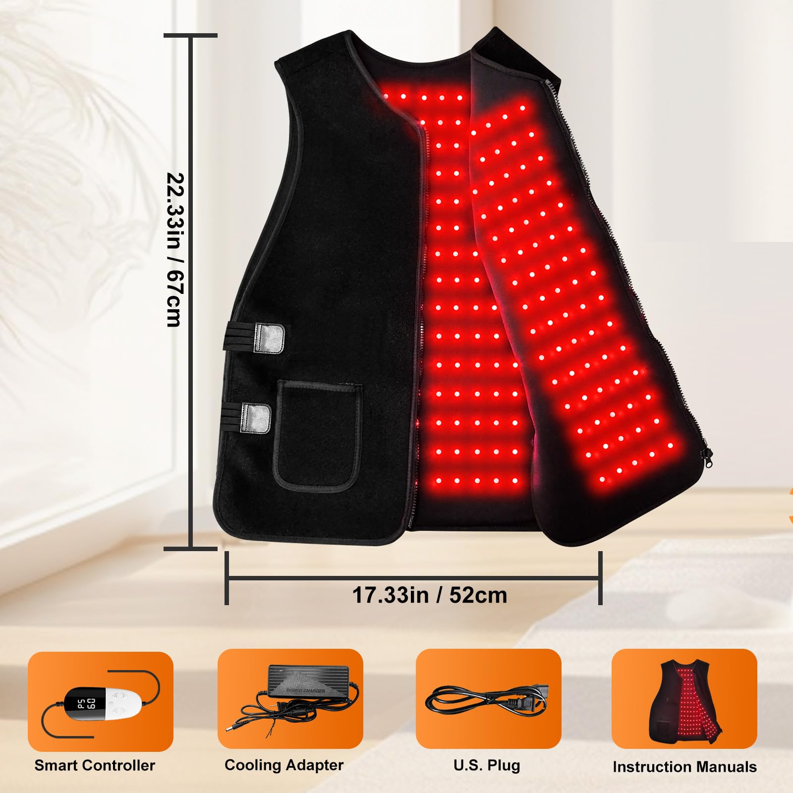 Dowceivm red-light vest LED tiles close-up for targeted relief.