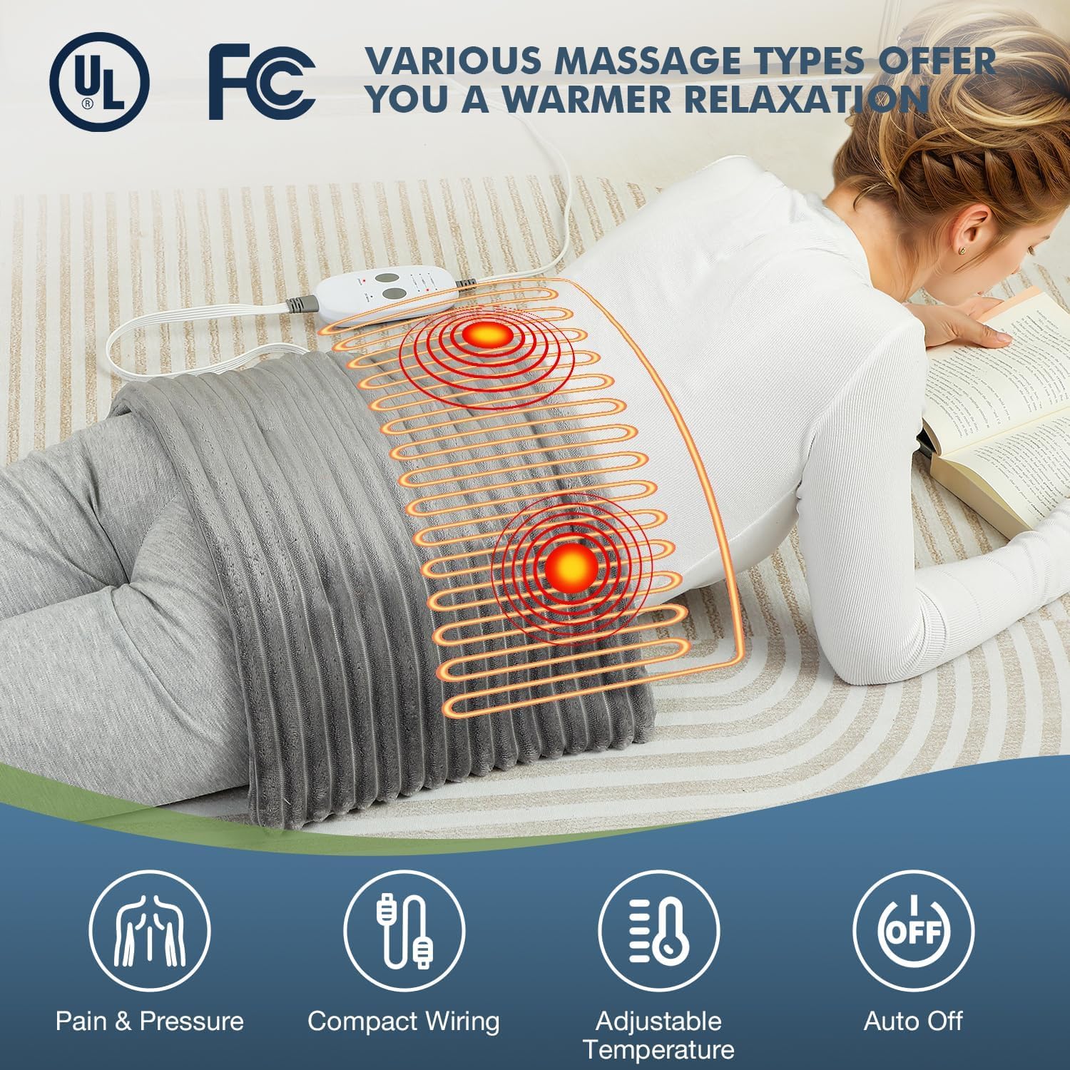 Dowin pad in use with vibration for deep relaxation.