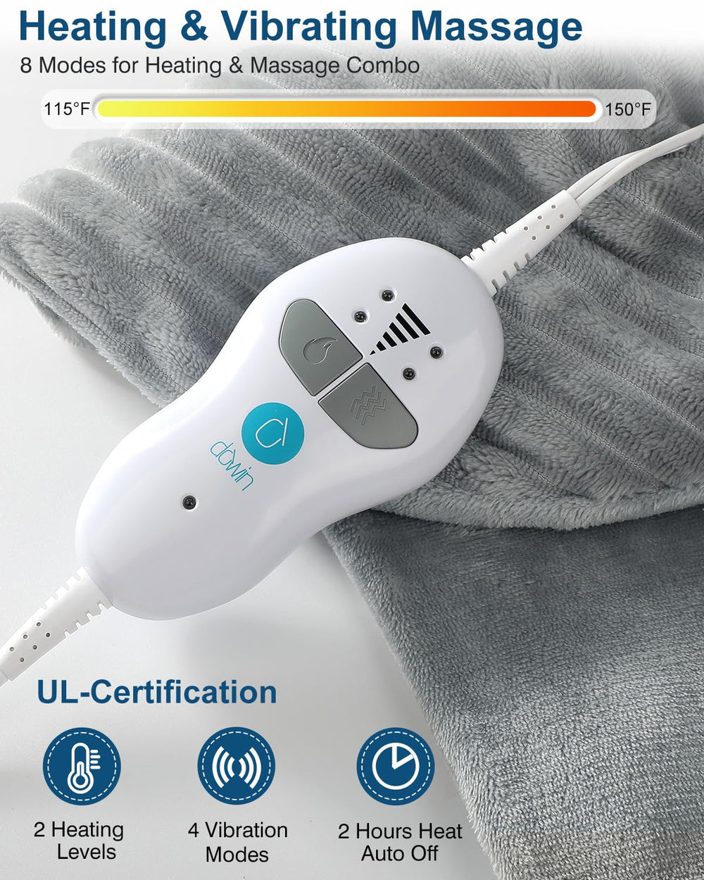 Dowin dual motors provide targeted massage along the upper back and shoulders.