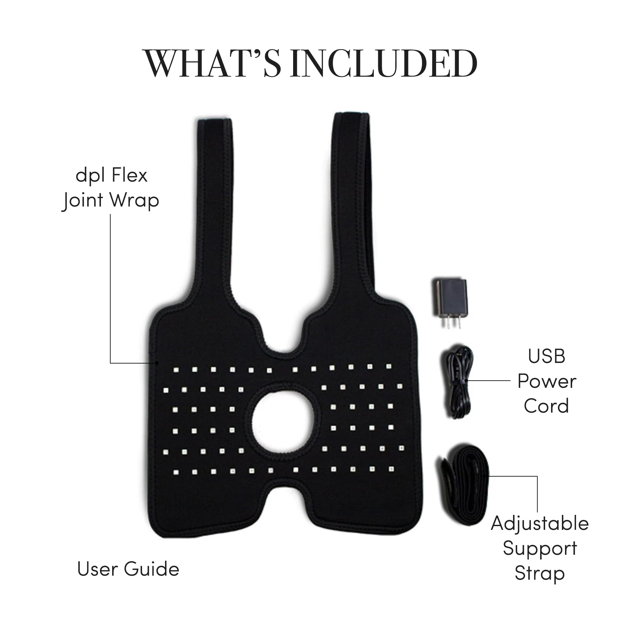 dpl Flex Joint Wrap kit with USB power adapter and manual for easy use