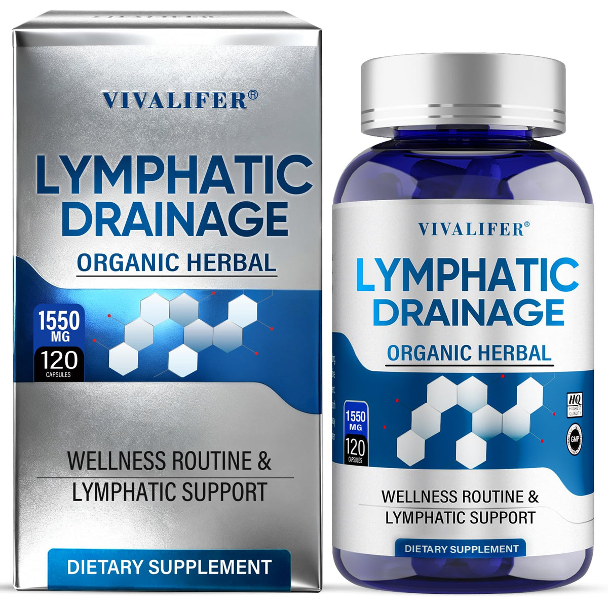 DQQI Lymphatic Drainage Supplement bottle emphasizes easy daily use for gentle lymph support