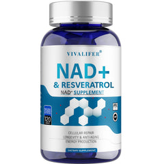 DQQI NMN bottle front showing high-purity NAD+ and Resveratrol for energy and aging support.