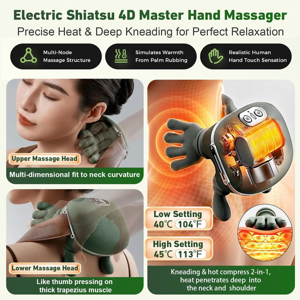 DQVTIC Shiatsu 4D kneading head close-up shows deep tissue-like massage action.