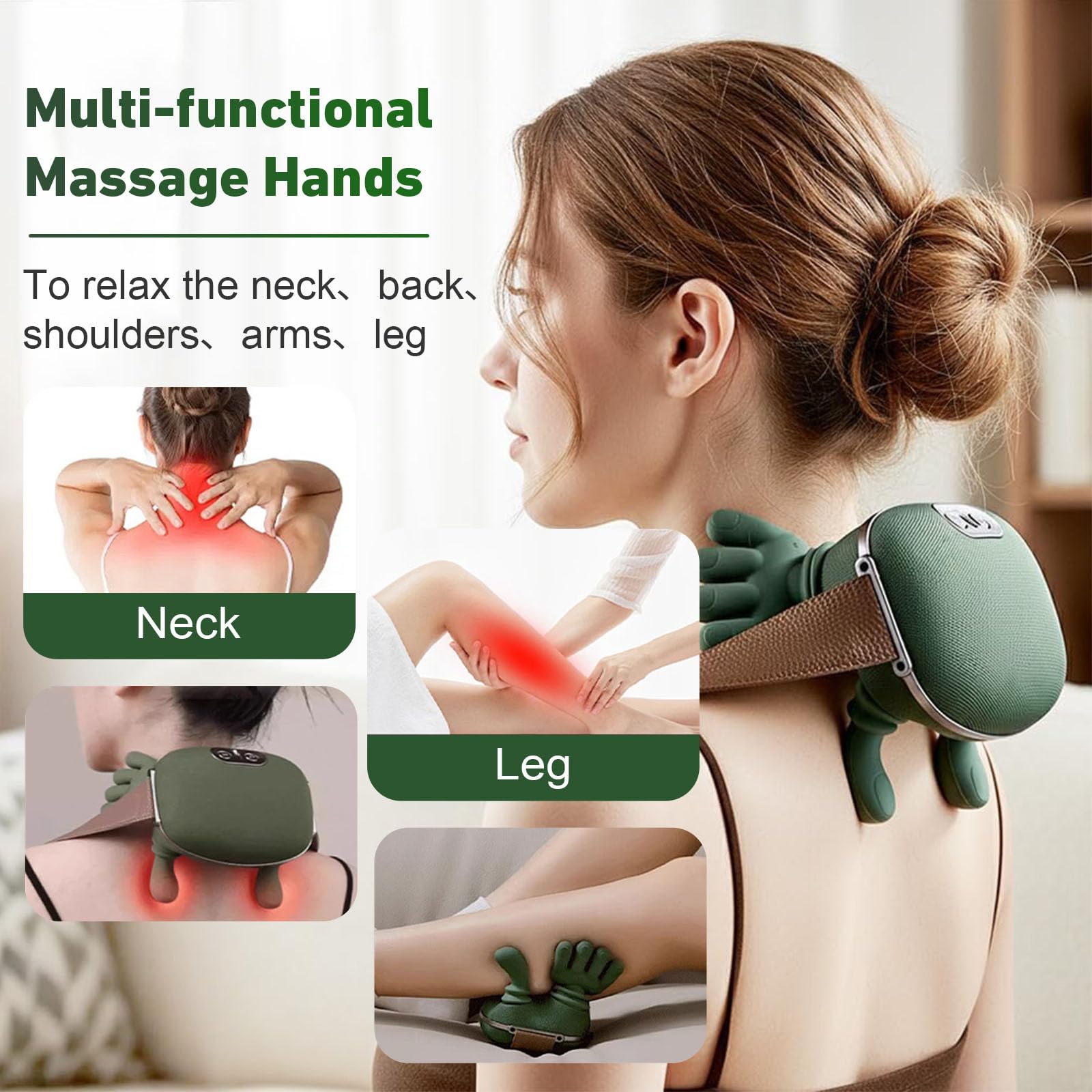 DQVTIC Shiatsu dual heat zones image highlights customizable warmth for neck and shoulders.