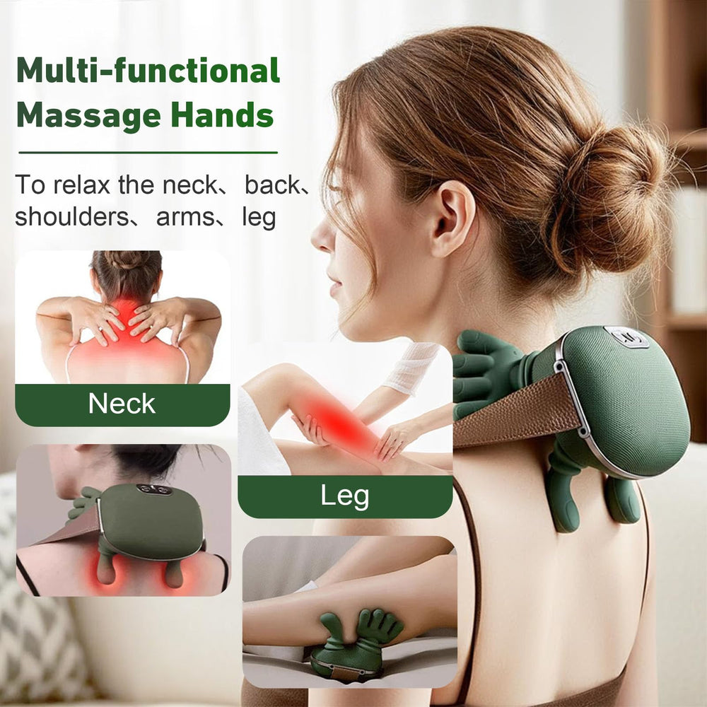 DQVTIC Shiatsu dual heat zones image highlights customizable warmth for neck and shoulders.