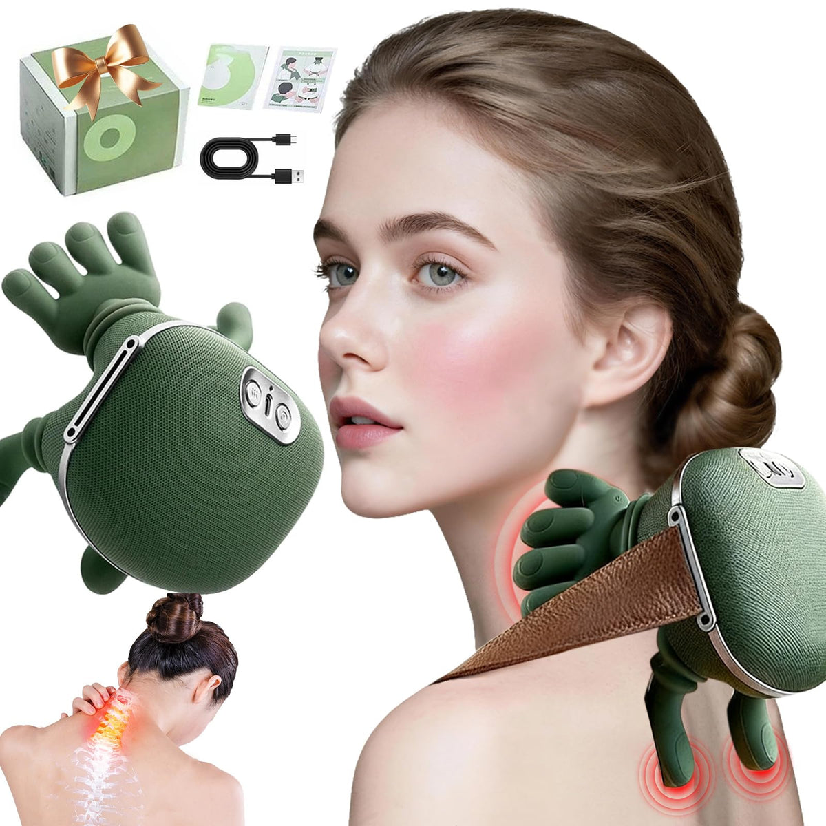 DQVTIC Shiatsu neck massager front view for portable neck relief on the go.
