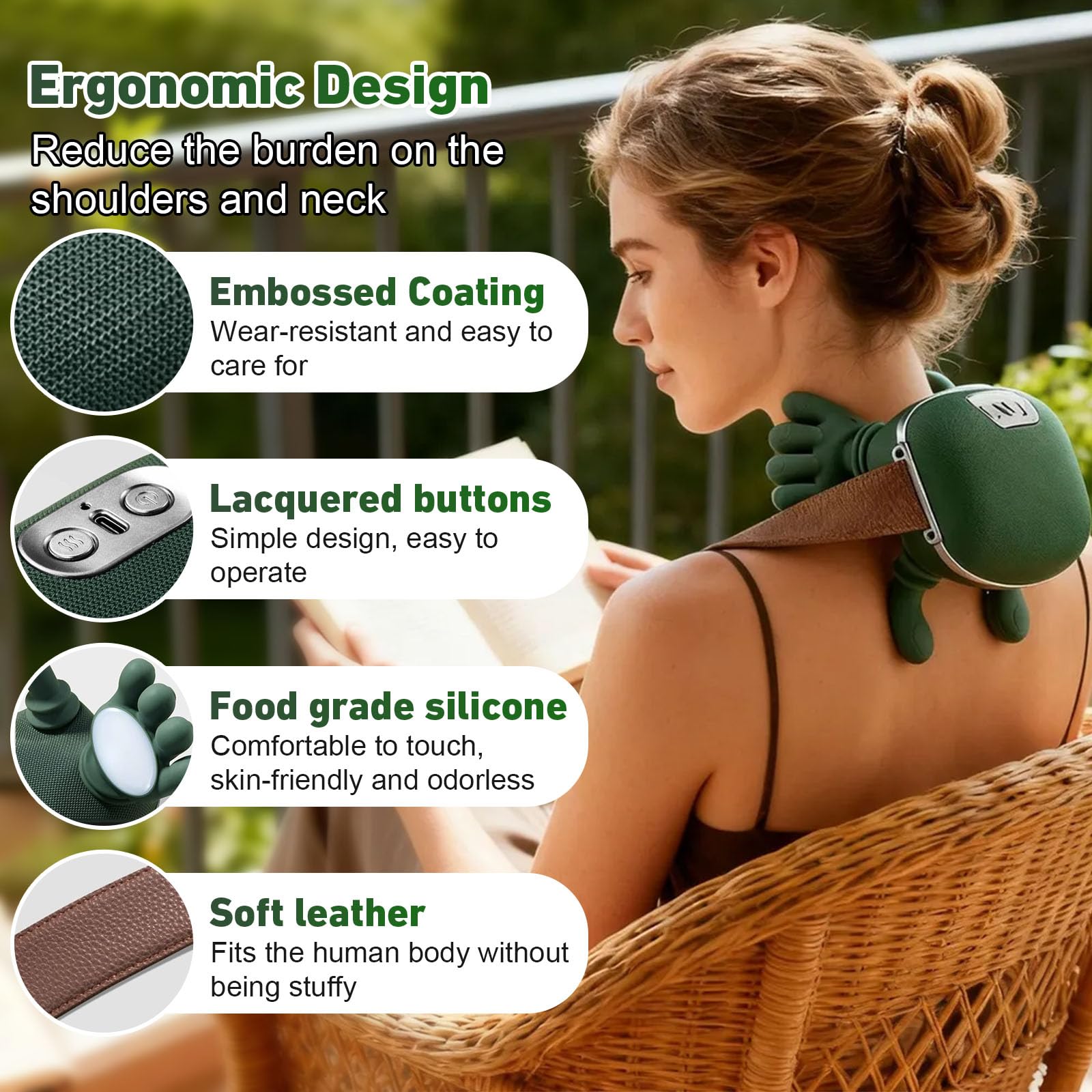 DQVTIC Shiatsu portable massager with long-lasting battery for cordless relaxation anywhere.