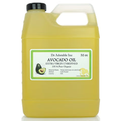 Dr Adorable Avocado Oil 32oz bottle shows pure cold-pressed nourishment for skin and hair.