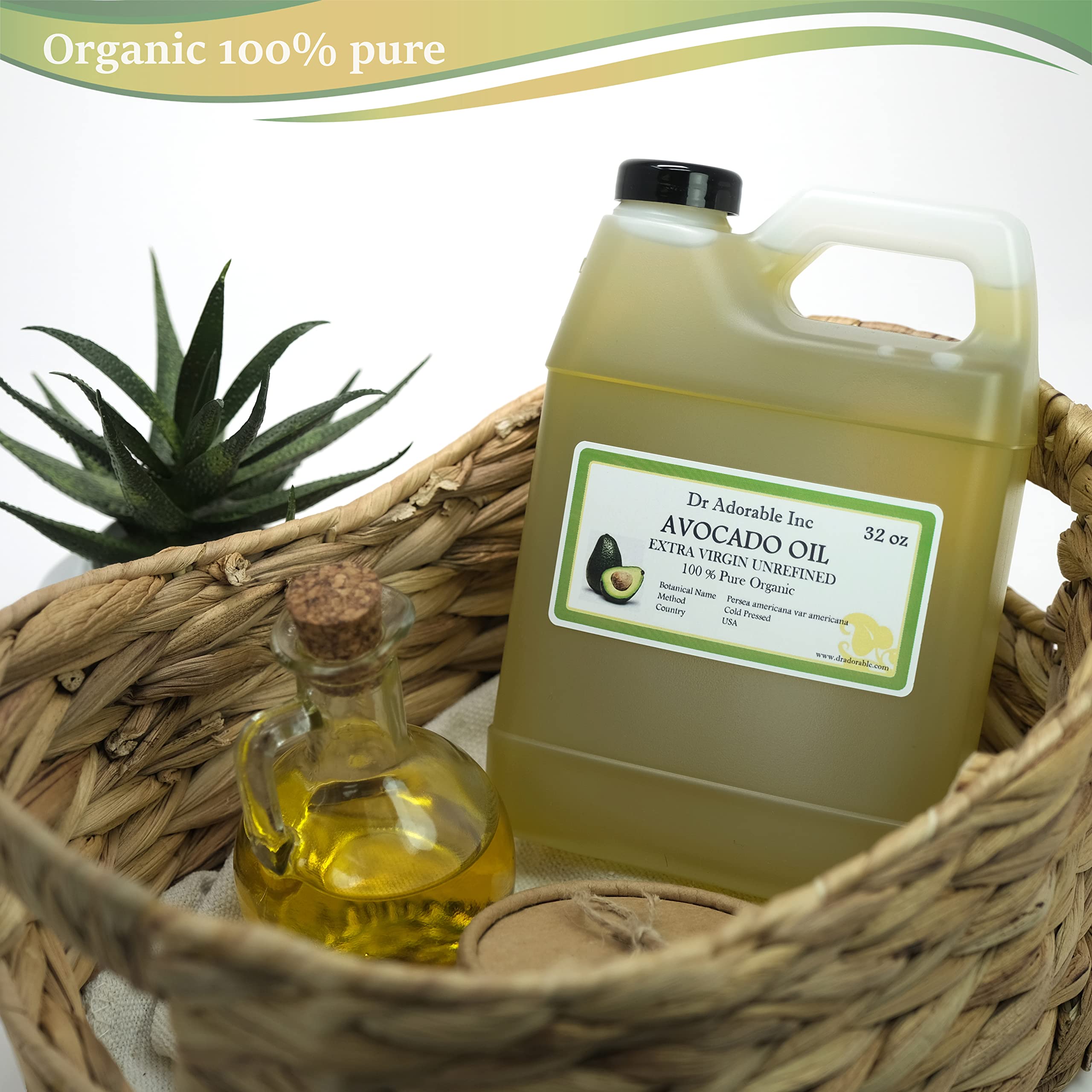 Dr Adorable Avocado Oil cold-pressed pour highlights moisturizing texture for skin.