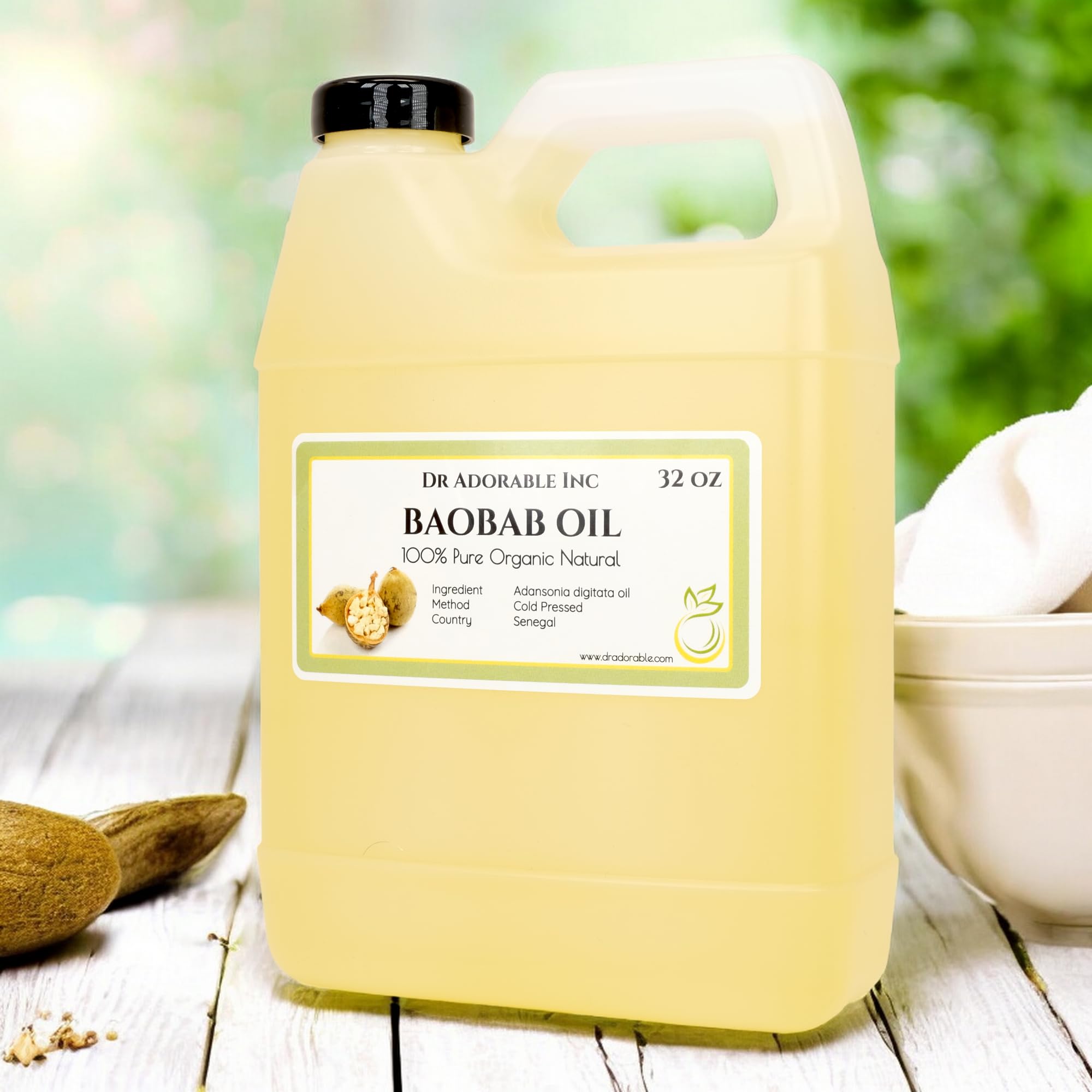 Dr Adorable Baobab Oil 32oz amber glass highlights premium cold-pressed formula.