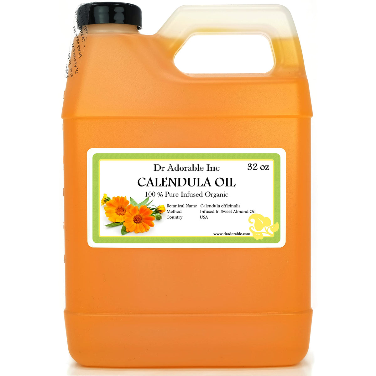 Dr Adorable Calendula Oil 32oz bottle promoting soothing skin care.