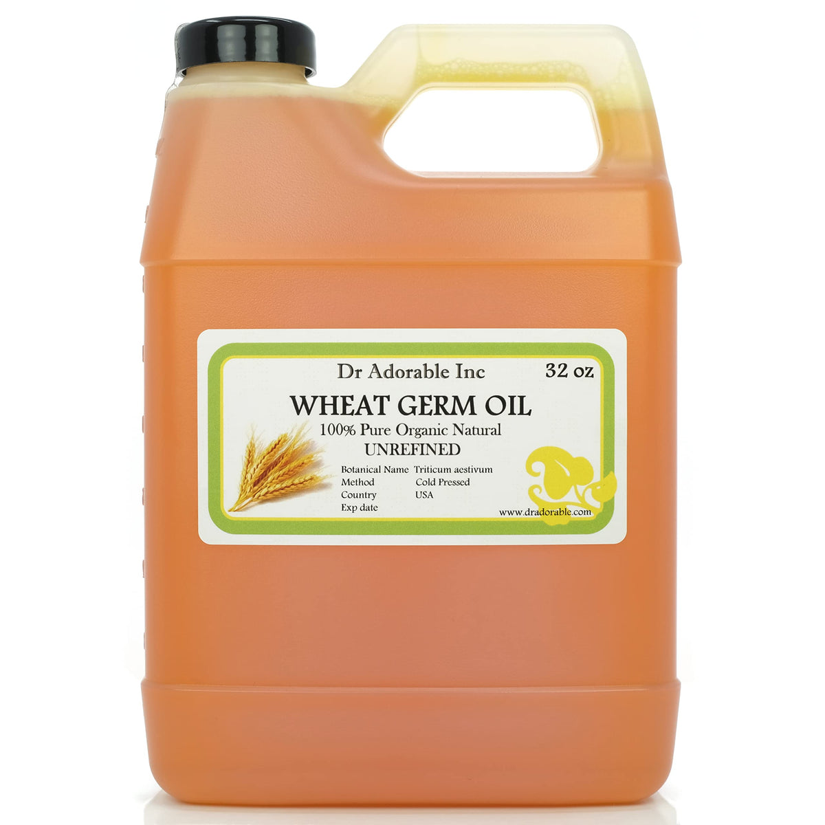 Dr Adorable Wheat Germ Oil bottle highlighting purity and premium skin care benefits.