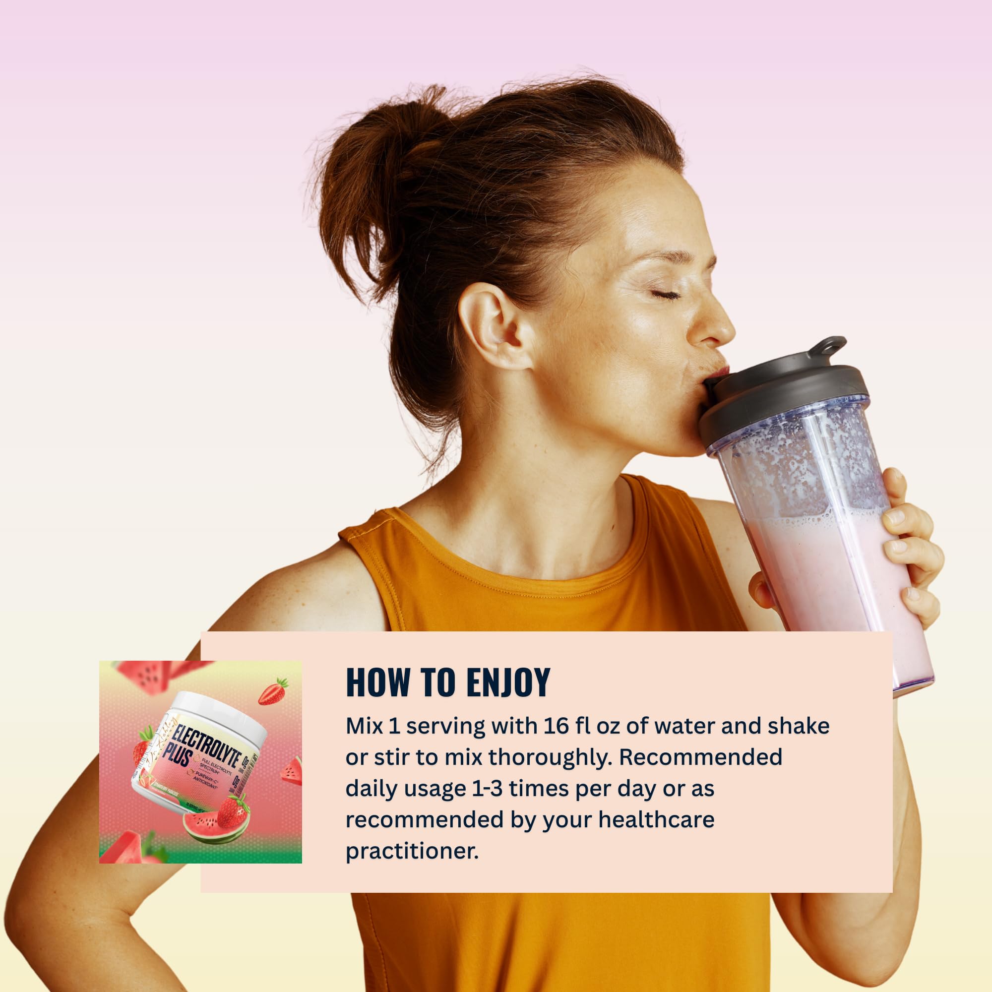 On-the-go bottle of Dr. Ashley Wellness Electrolyte Plus for travel hydration.