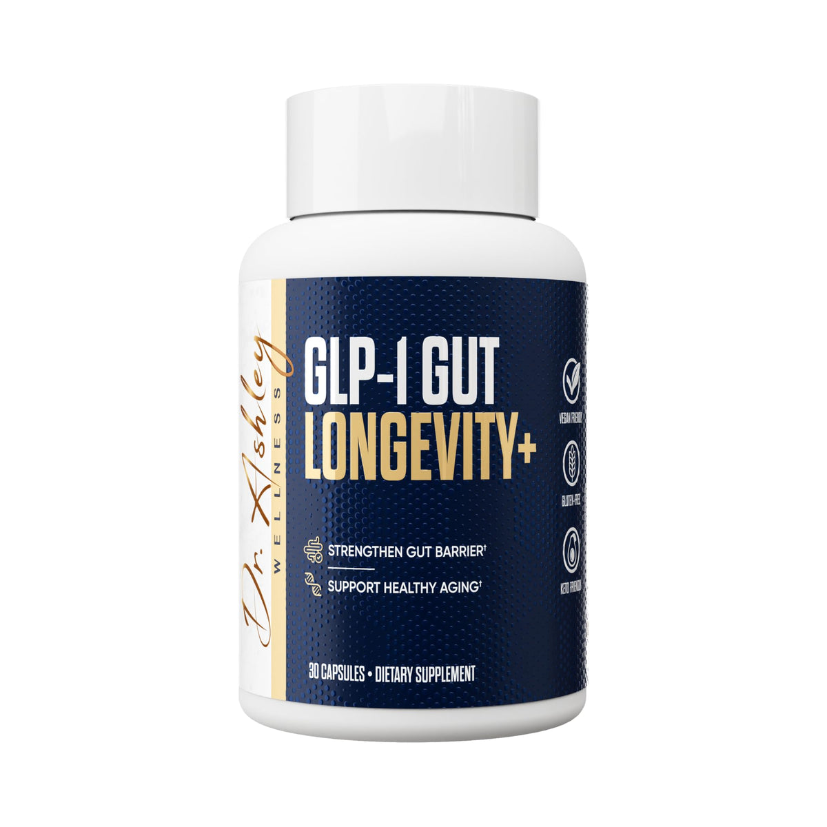 Dr. Ashley Wellness GLP-1 bottle front for daily gut support.