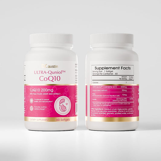 DR.AUSTIN CoQ10 bottle cap close up emphasizes premium packaging