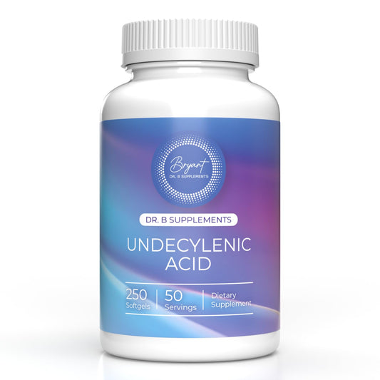Dr B Supplements undecylenic acid bottle front showing label and potential gut balance