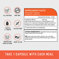 Hiatal Health ingredients panel highlights non-GMO, gluten-free quality for daily use.