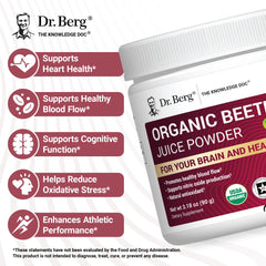Back label on Dr. Berg Beet Powder emphasizing certifications and clean ingredients