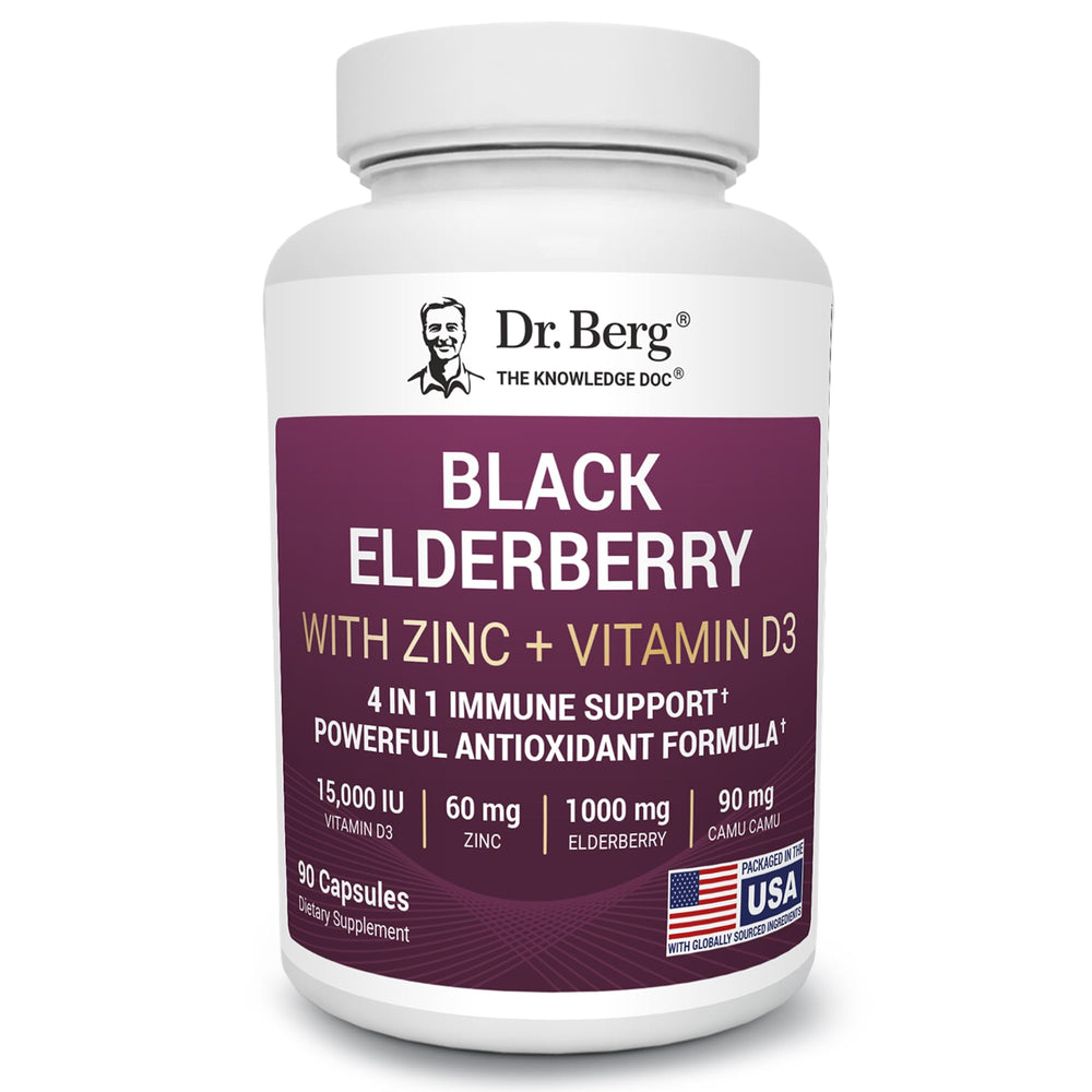 Dr. Berg Black Elderberry capsules bottle ready for daily immune support.
