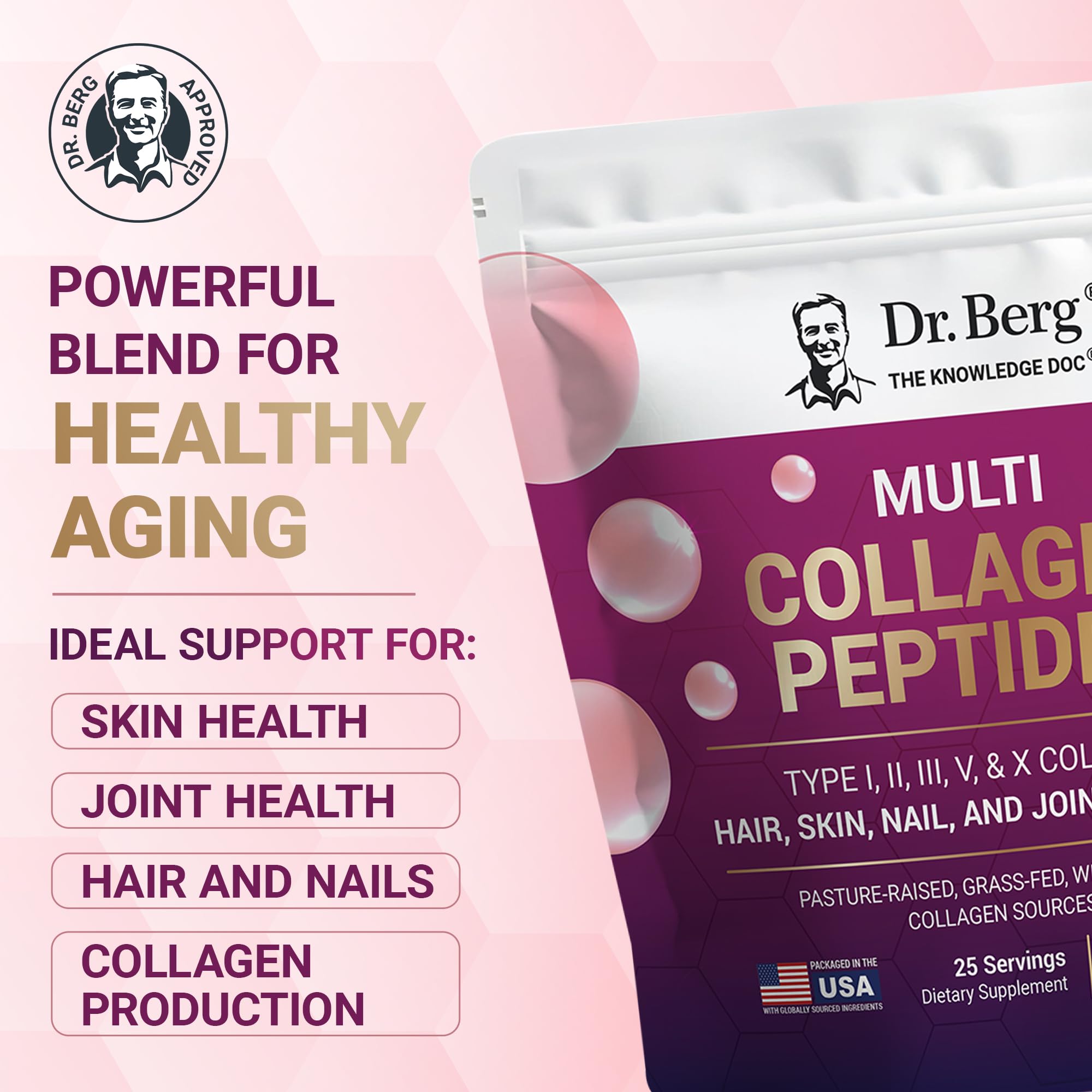 Unflavored Dr. Berg collagen powder scoop ready to mix in a beverage