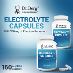 Packaging shot of Dr. Berg Electrolyte Capsules shows a 160-count bottle.