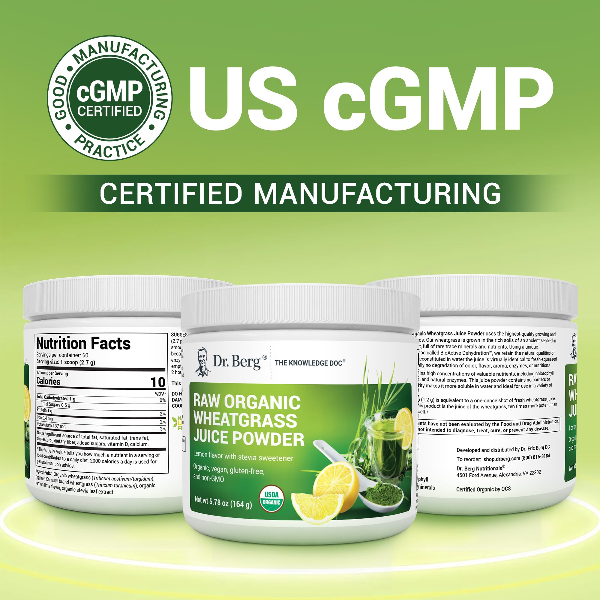 Dr. Berg Green Powder close-up highlights chlorophyll-rich ingredients for daily greens.