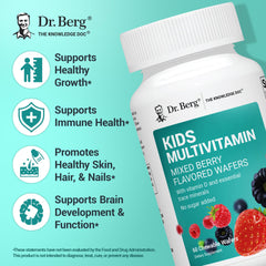 Dr. Berg Kids Chewable Multivitamins berry wafers bottle; convenient daily dose for children.