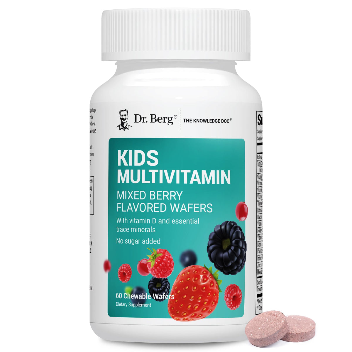 Dr. Berg Kids Chewable Multivitamins berry wafers box; kid-friendly packaging and sugar-free mixed berry flavor.