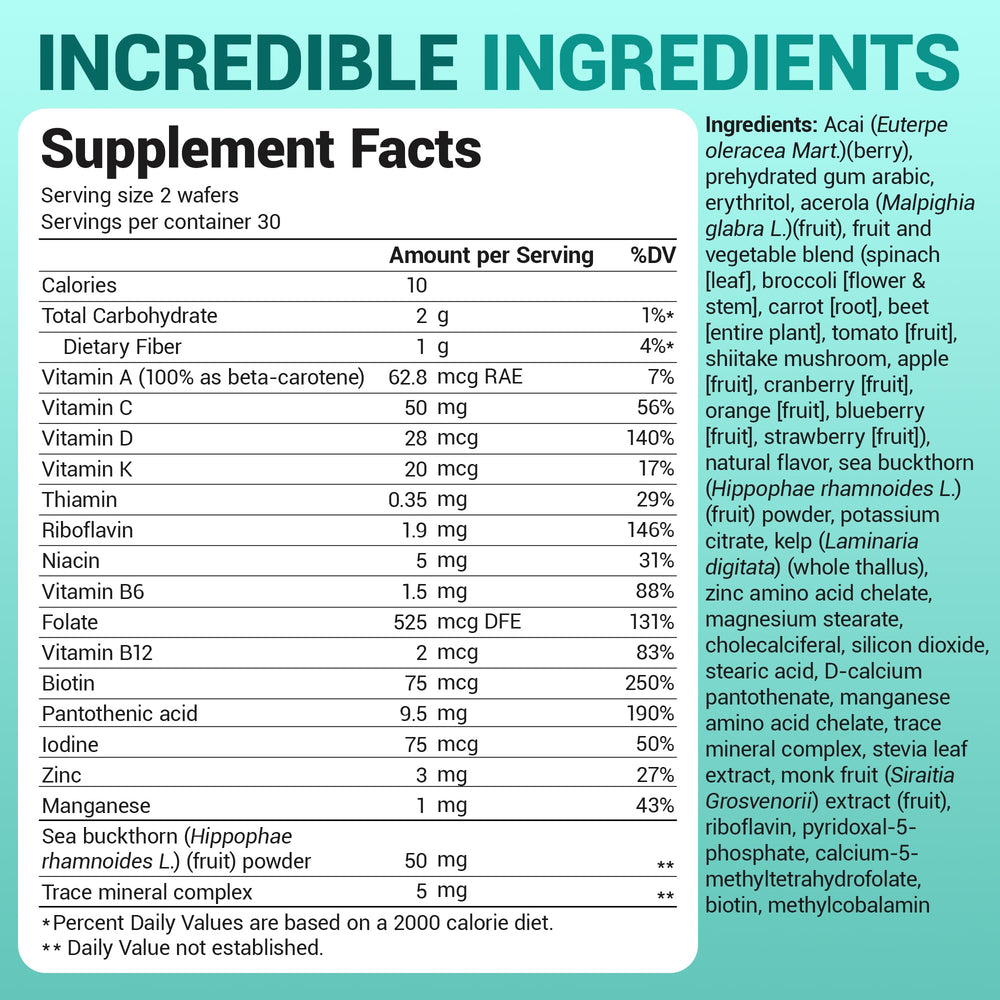 Dr. Berg Kids Chewable Multivitamins berry wafers label; premium branding and trust cues.