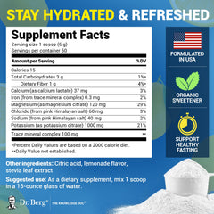 Dr. Berg Lemonade electrolyte dissolving in water demonstrates fast mix and refreshing flavor.
