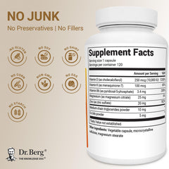 Dr. Berg Nutritionals capsules close-up with D3, K2, magnesium and zinc
