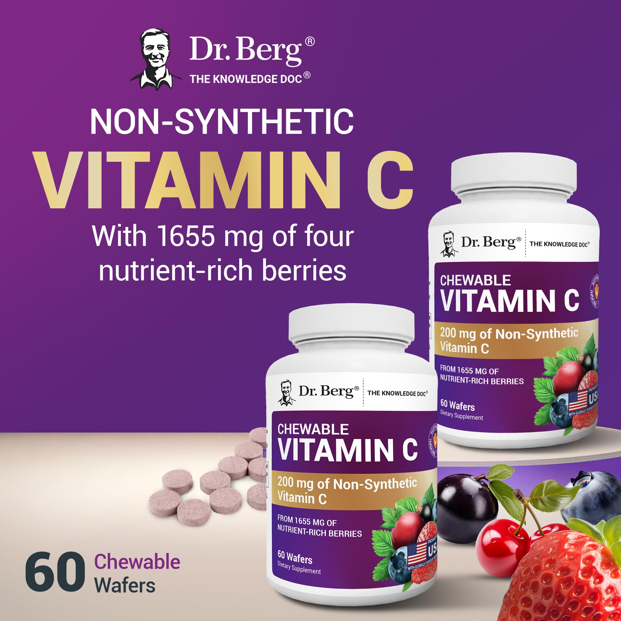 Dr. Berg Vitamin C Complex wafers close-up shows tasty chewable format.