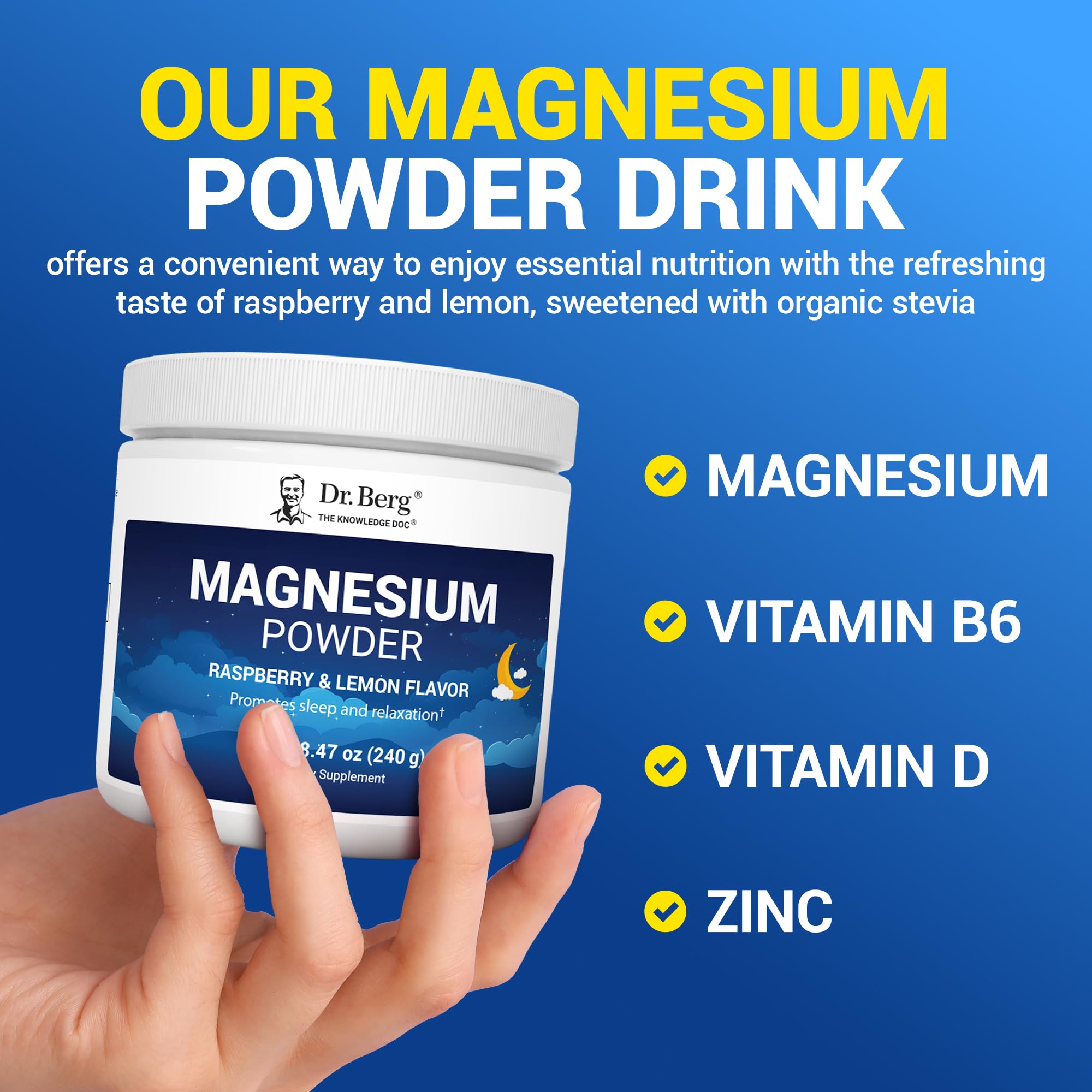 Dr. Berg Magnesium Glycinate Powder bottle front showing 50 servings