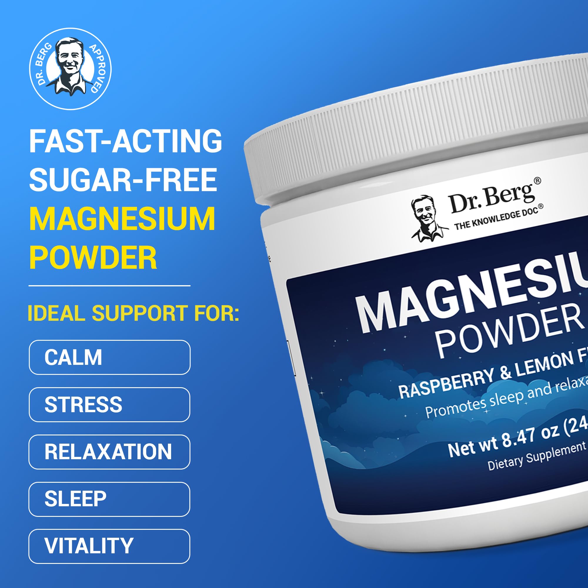 Dr. Berg Magnesium Glycinate Powder sugar-free label for everyday use