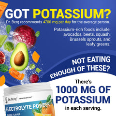 Label highlights 1000 mg potassium per serving in Dr. Berg product.