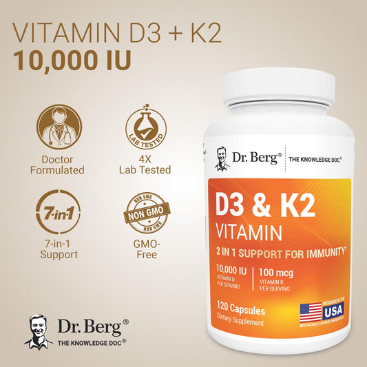 Dr. Berg Nutritionals bottle label close-up highlighting D3 and K2 MK-7