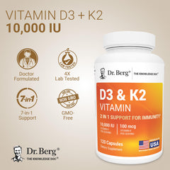 Dr. Berg Nutritionals bottle label close-up highlighting D3 and K2 MK-7