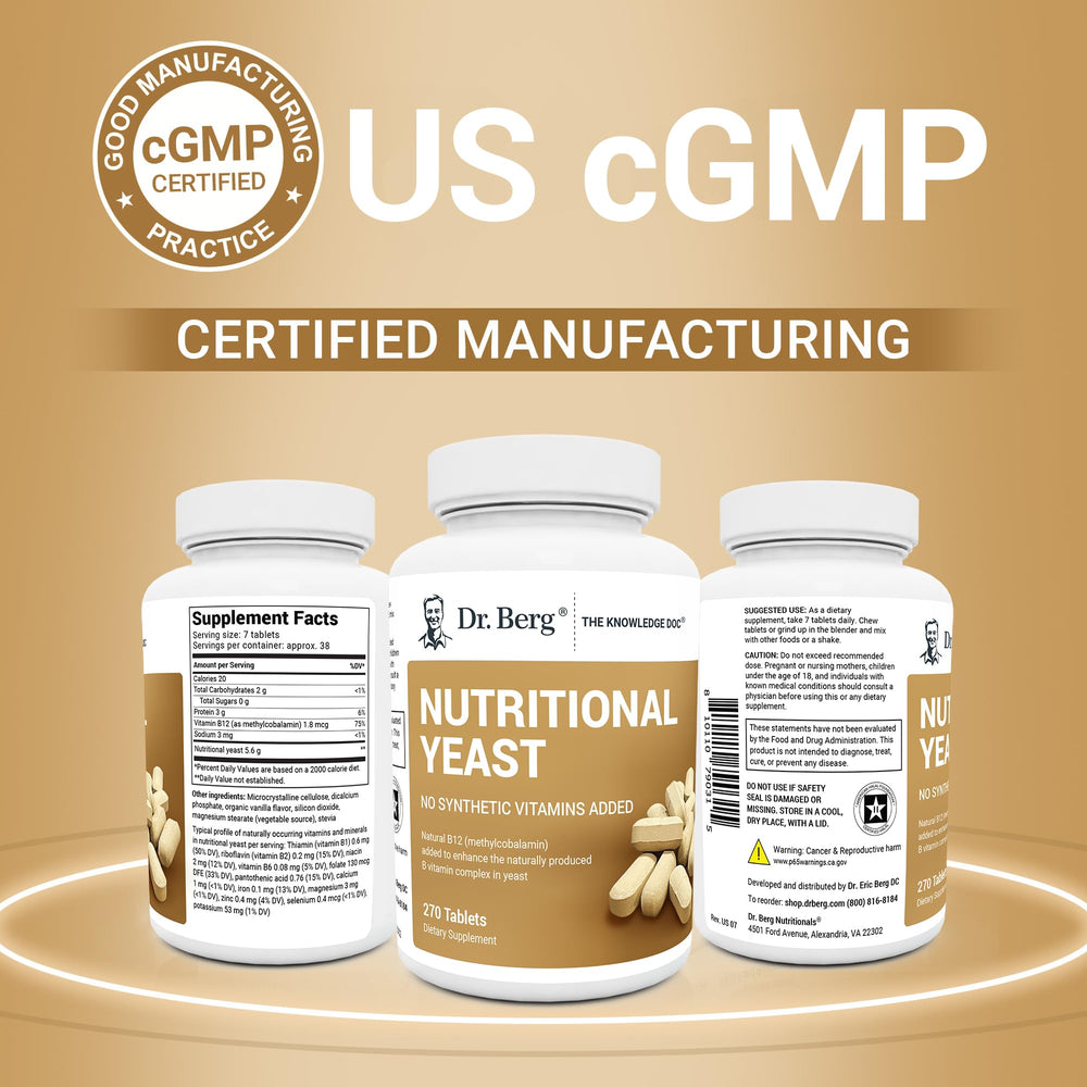 Dr. Berg Nutritionals GMP-certified manufacturing seal on product for quality.