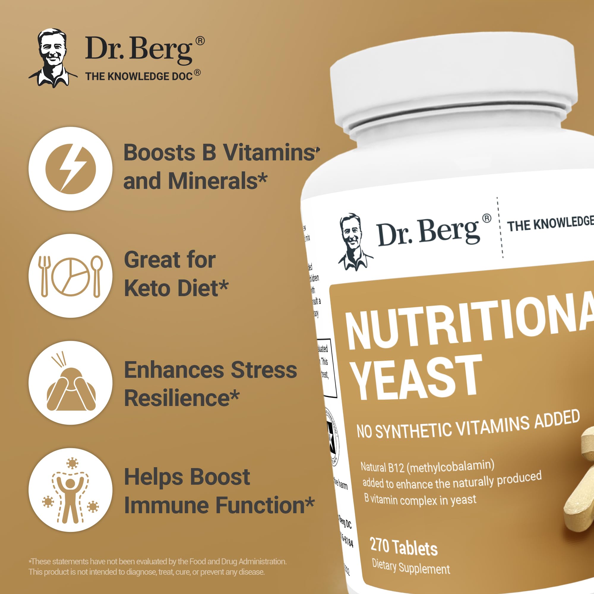 Dr. Berg Nutritionals yeast tablets label back shows minerals and ingredients.
