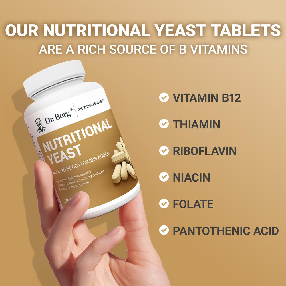 Dr. Berg yeast tablets natural minerals highlighted in the serving visuals.