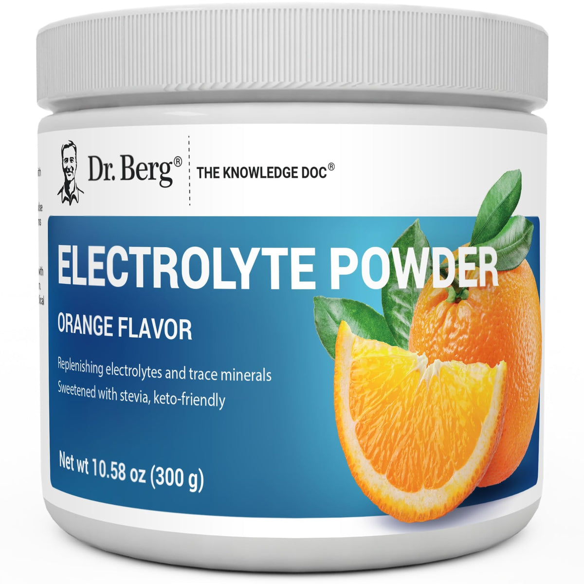 Dr. Berg Nutritionals zero sugar hydration orange bottle — keto-friendly electrolyte support.
