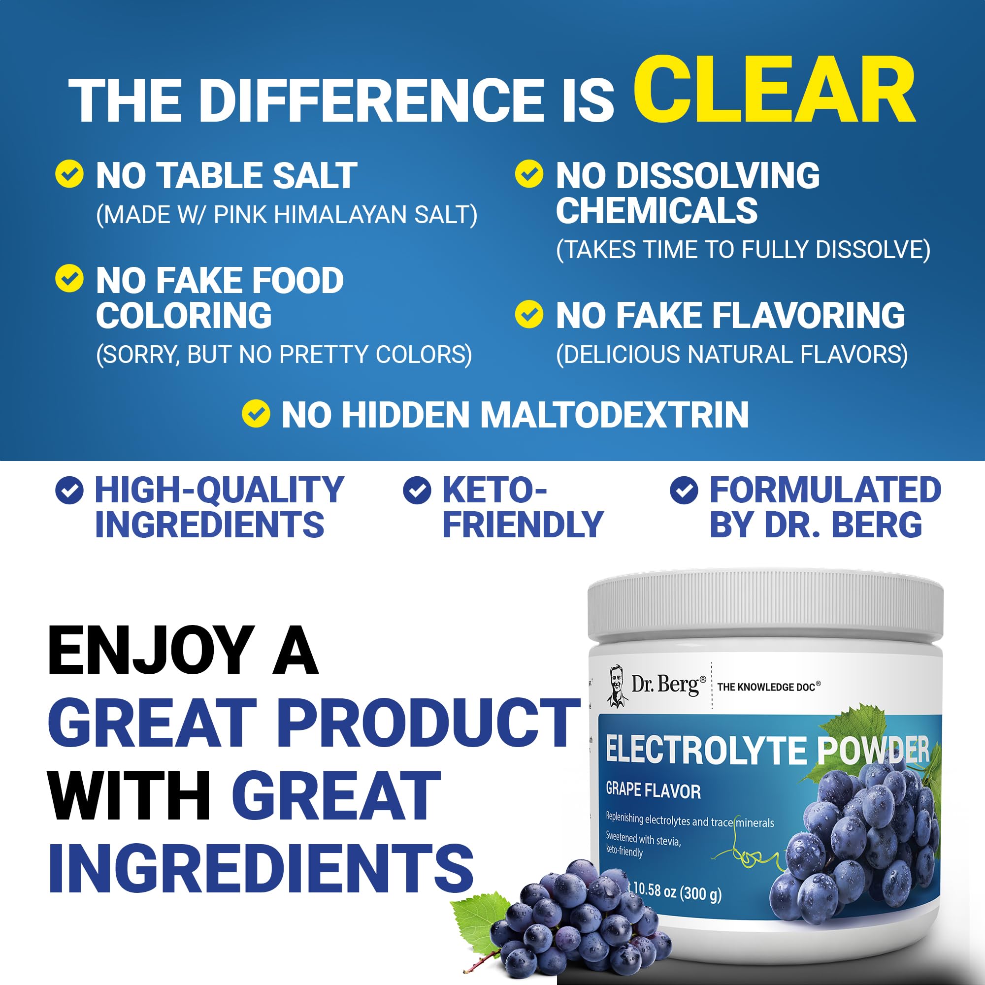 Dr. Berg potassium 1000 mg grape electrolyte supports balanced fluids during activity.