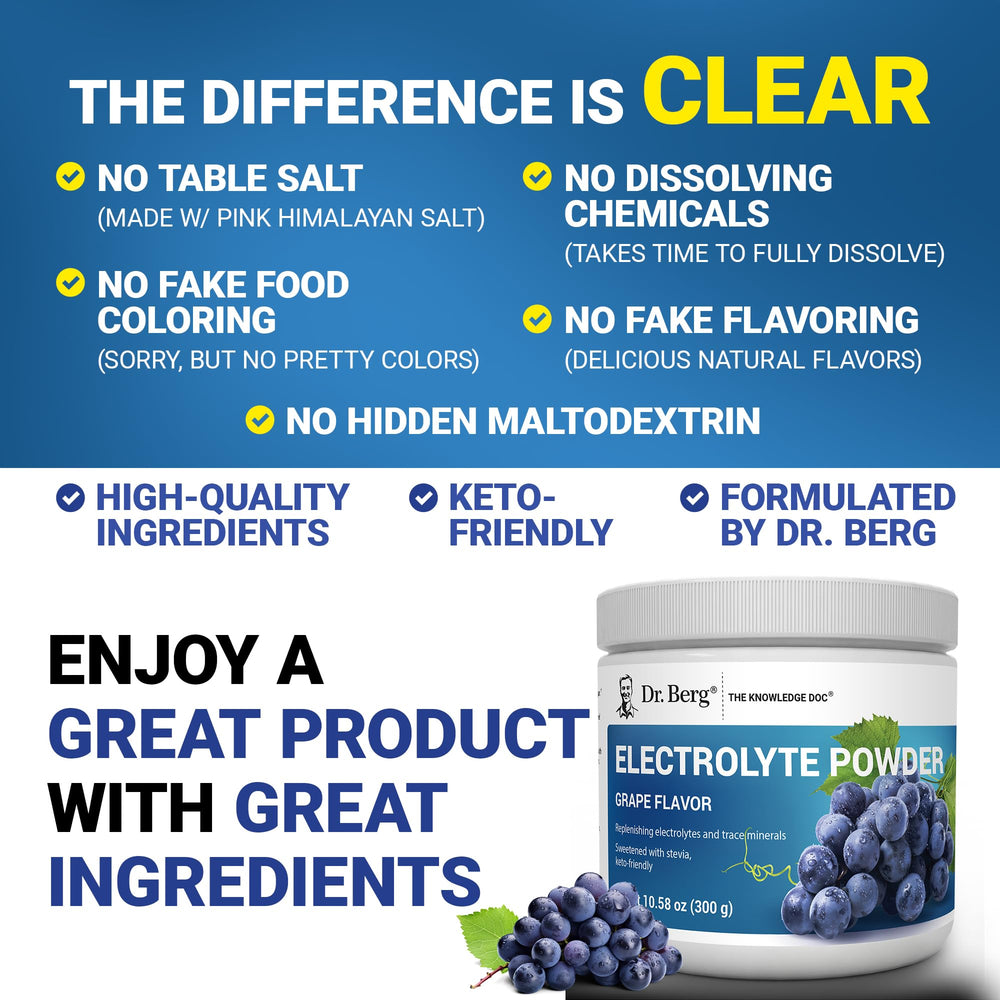 Dr. Berg potassium 1000 mg grape electrolyte supports balanced fluids during activity.