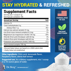 Dr. Berg Raspberry Lemon flavor poured into water for a sugar-free electrolyte boost