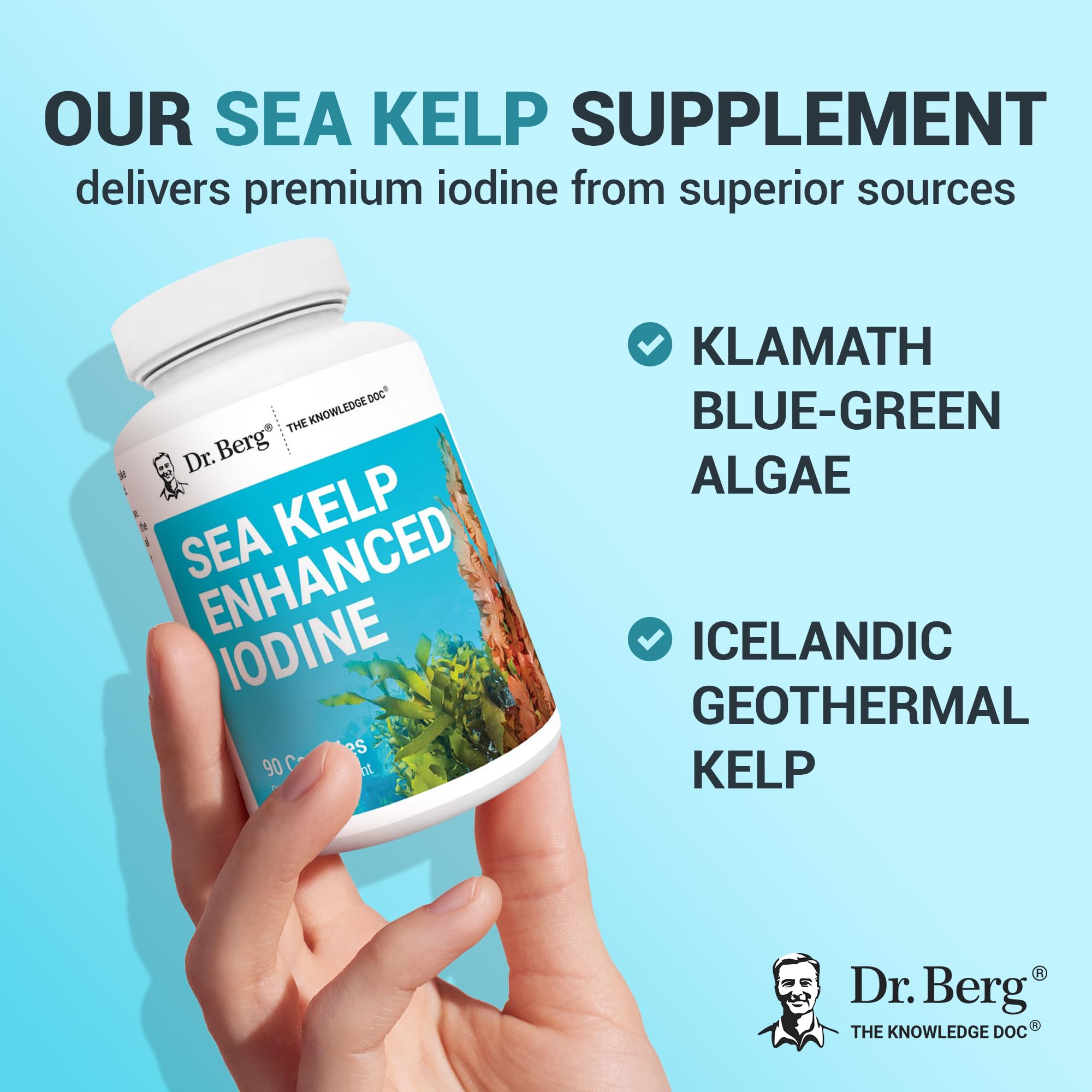 Dr. Berg packaging emphasizes premium ingredients and natural seaweed blend